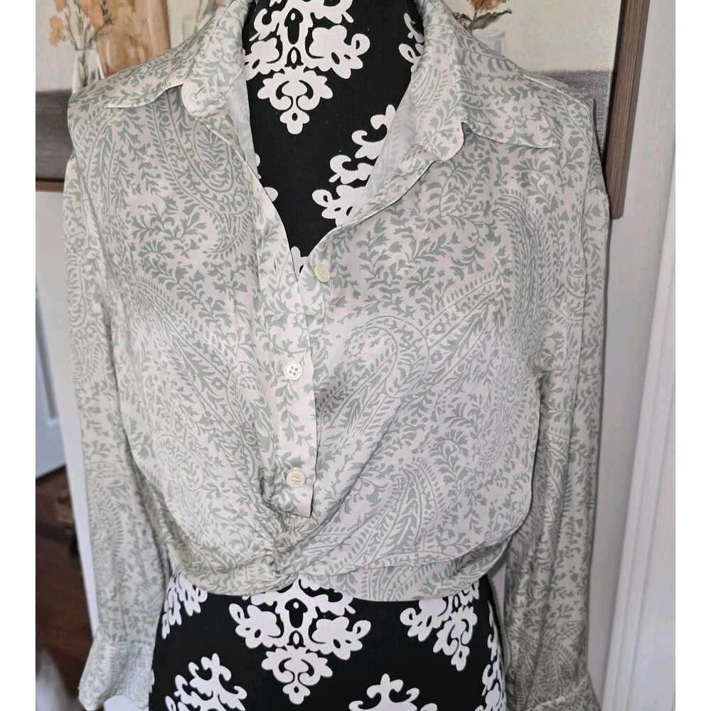 MOTF Naturally Chic Silk Printed Night-Out Crop Top Stunning Mint Green XS